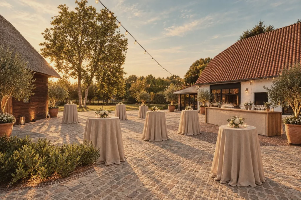 Sfeerbeeld: Receptie op de gekasseide binnenplaats van Diepenbroekhof