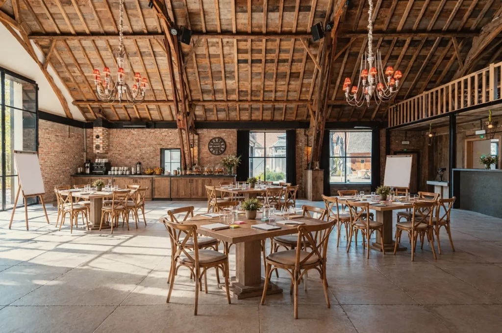 Sfeerbeeld: Teamdag met werktafels in het atelier van Diepenbroekhof